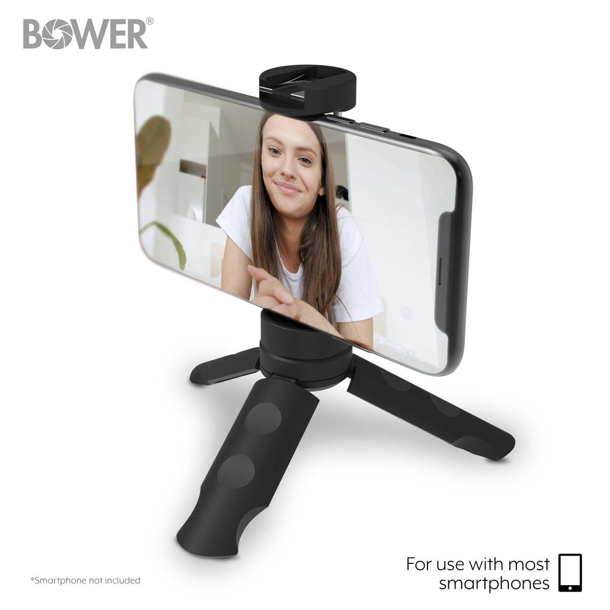 Mobile Top Grip Tripod with Cold Shoe Mount and 360-Degree Smartphone Holder, Compatible with LED Lights, Flashes, and Microphones, Black