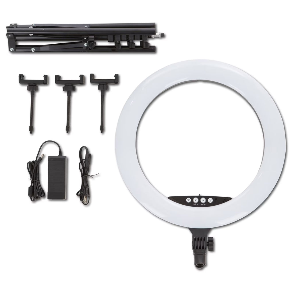 18-Inch RGB LED Ring Light with Tripod, Phone Holder, USB Charging Ports, and Wireless Remote Control