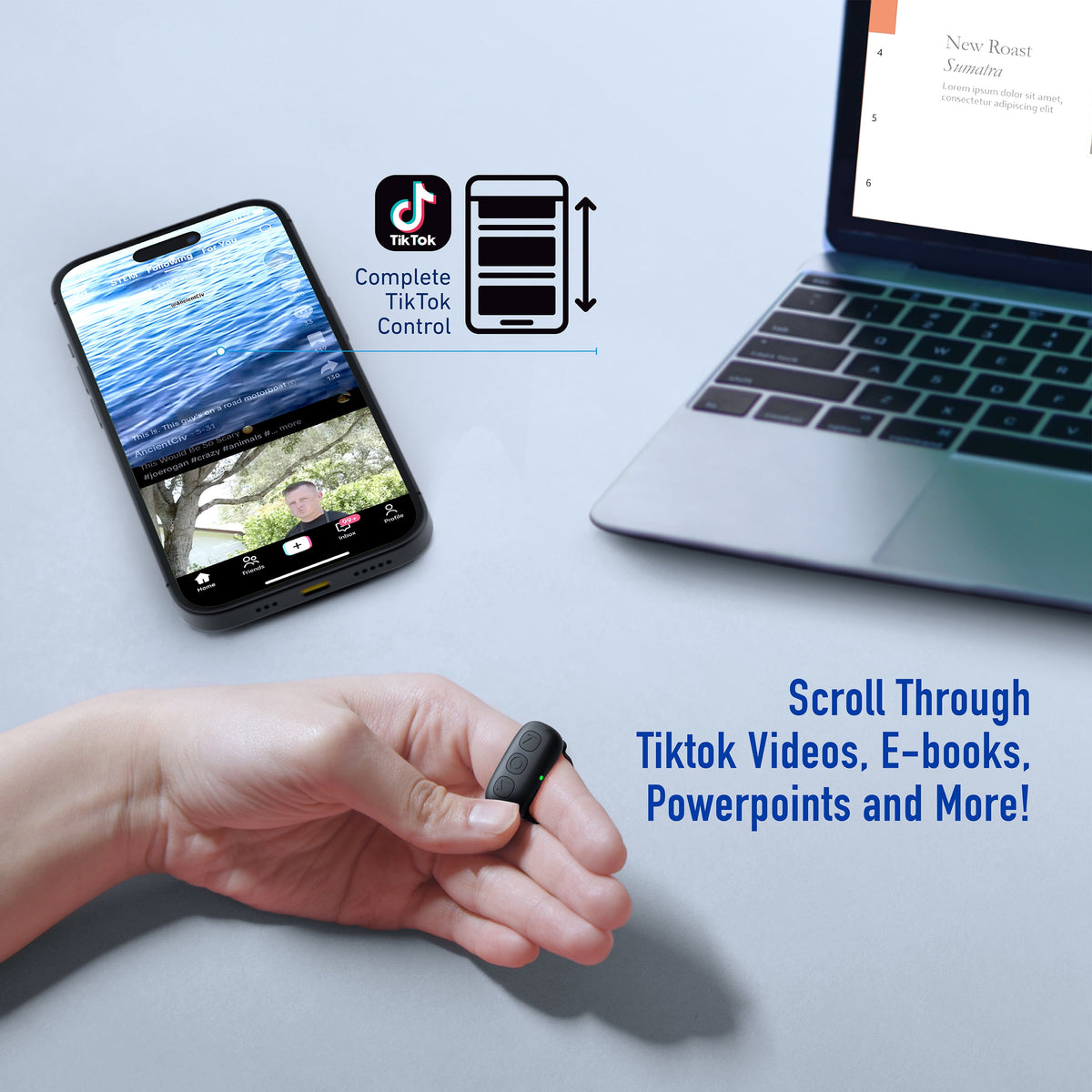 Bluetooth Smart Remote Ring for TikTok Scrolling