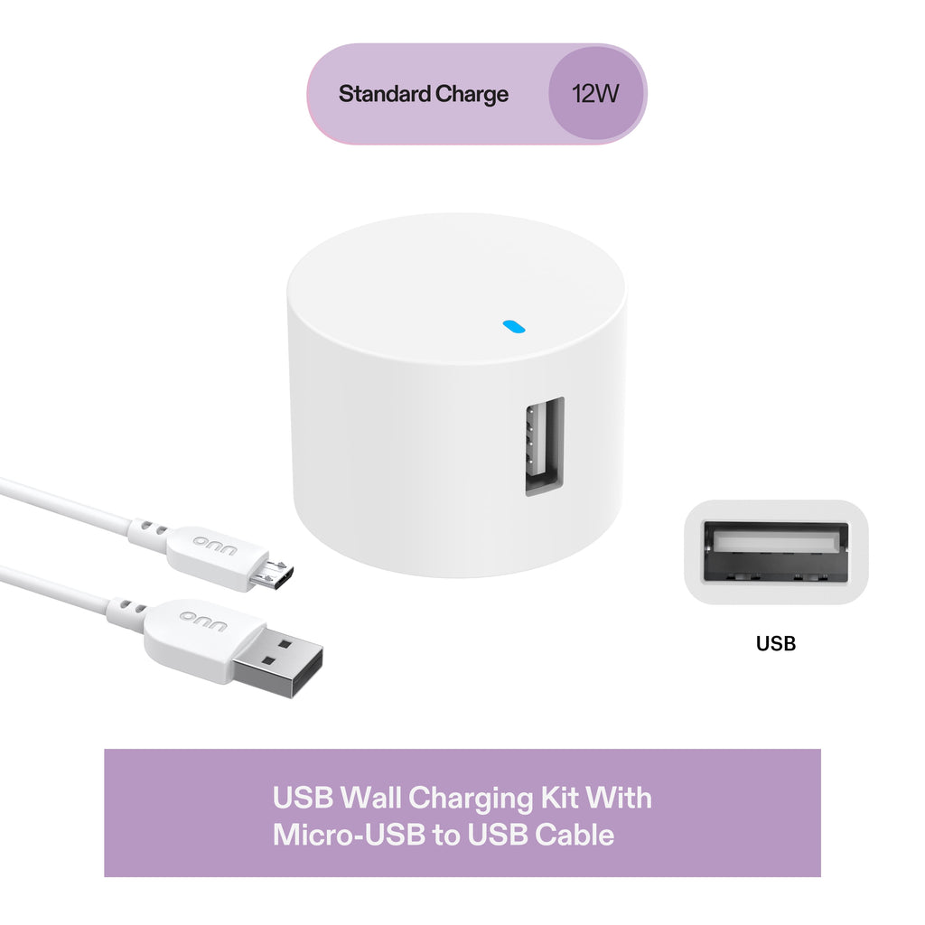 . Wall Charging Kit with 3ft Micro-USB to USB Cable, White, LED Power Indicator, Compact Travel-Friendly Design, Compatible with All Micro-USB Devices