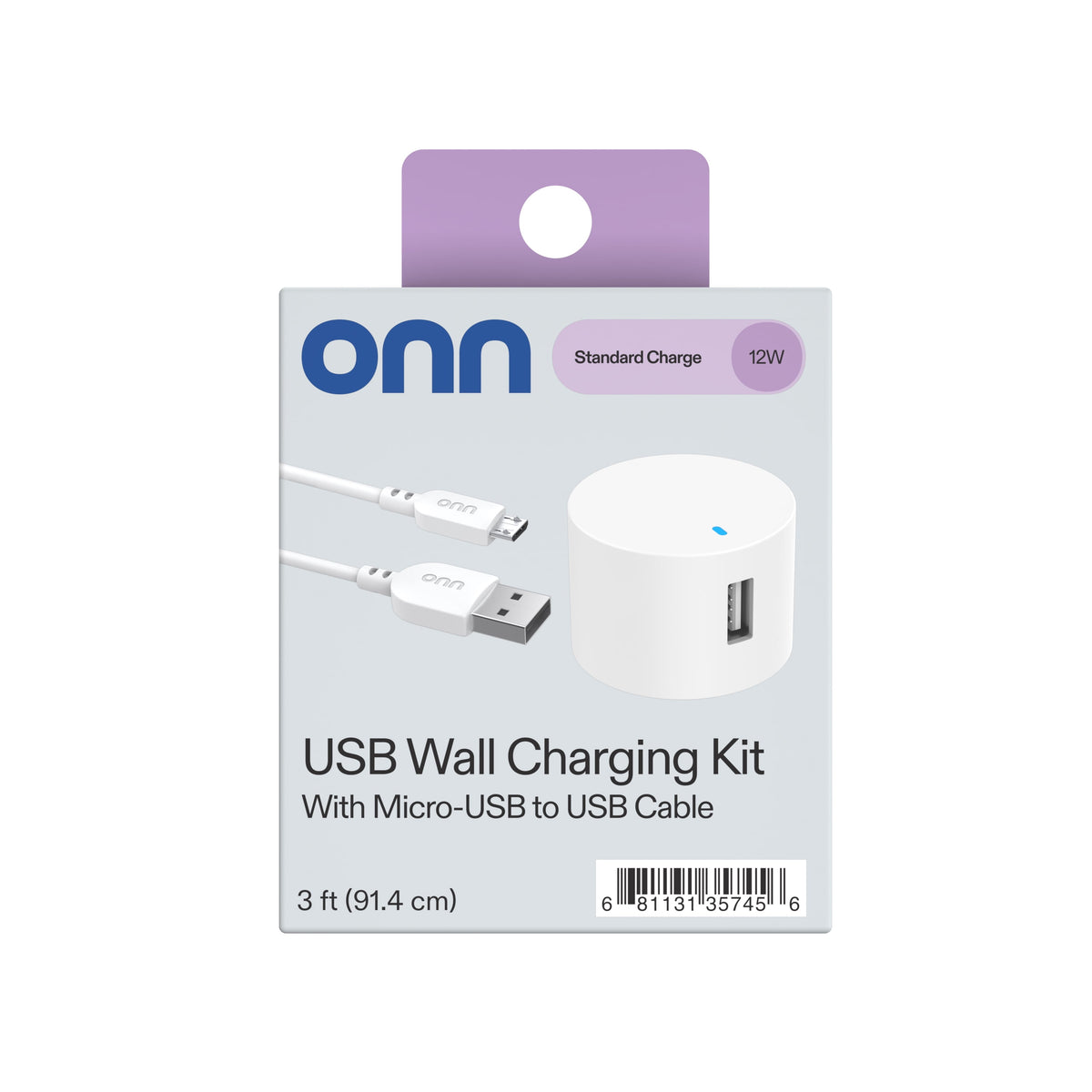 . Wall Charging Kit with 3ft Micro-USB to USB Cable, White, LED Power Indicator, Compact Travel-Friendly Design, Compatible with All Micro-USB Devices