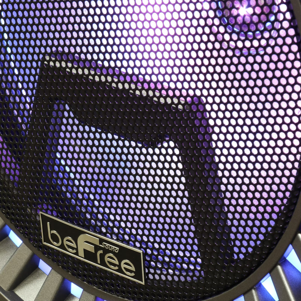 Rechargeable Bluetooth 12-Inch Dual Subwoofer Portable Party Speaker with Dual Layer Reactive Lights, USB, SD, AUX Inputs, and FM Radio
