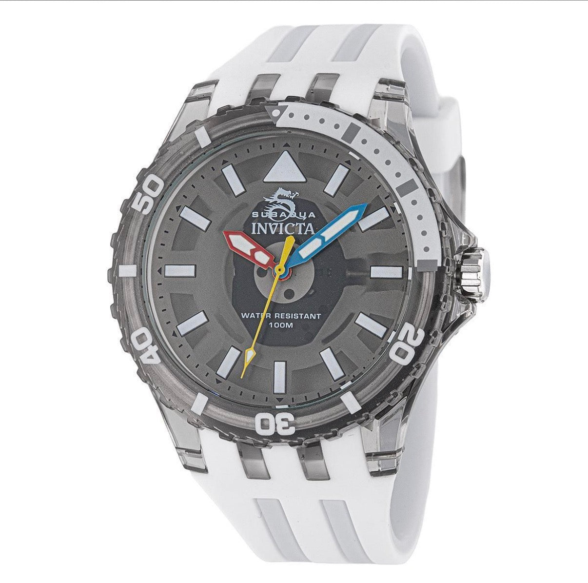 Invicta Subaqua Men's Quartz 100m Gray Dial White Silicone Strap 52mm