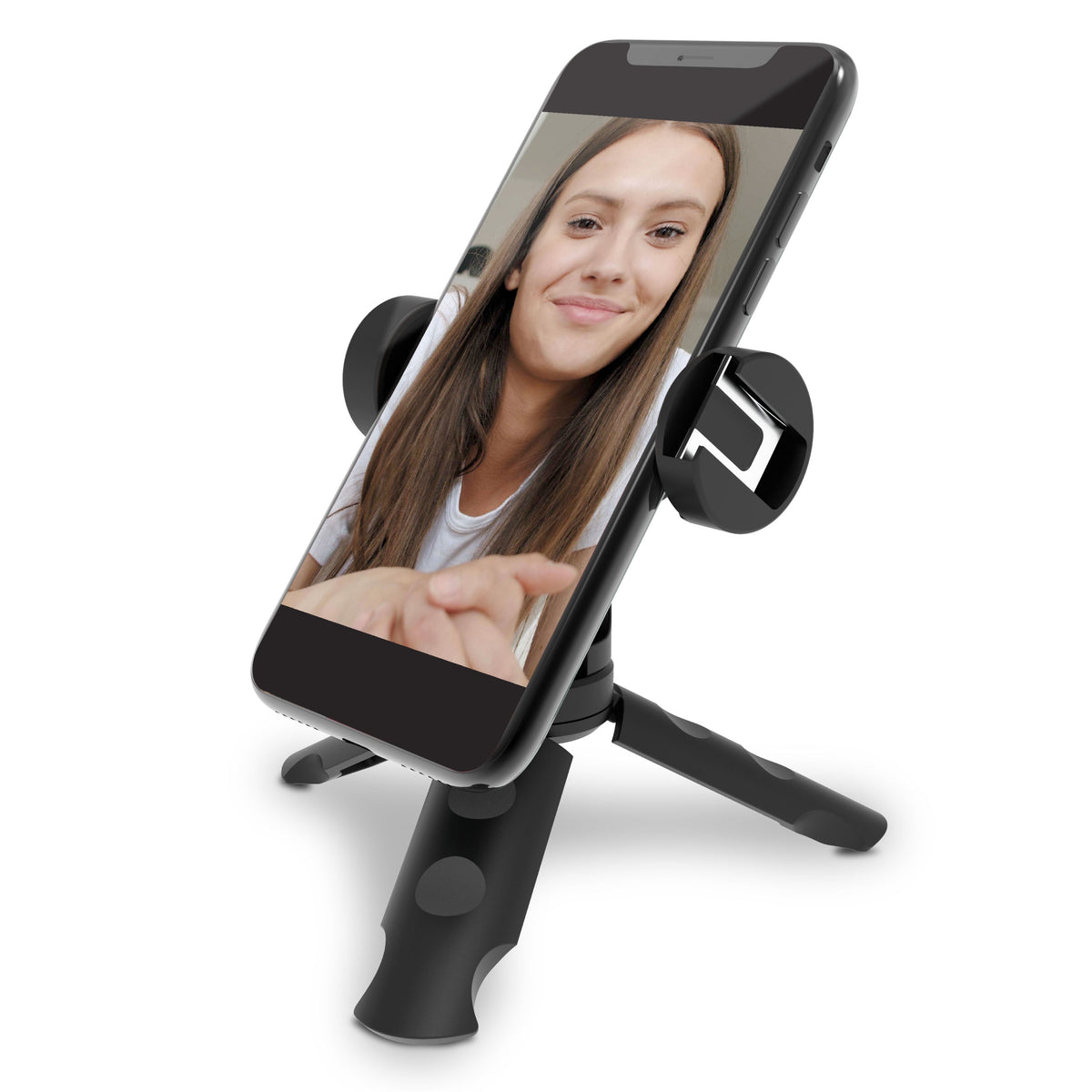 Mobile Top Grip Tripod with Cold Shoe Mount and 360-Degree Smartphone Holder, Compatible with LED Lights, Flashes, and Microphones, Black