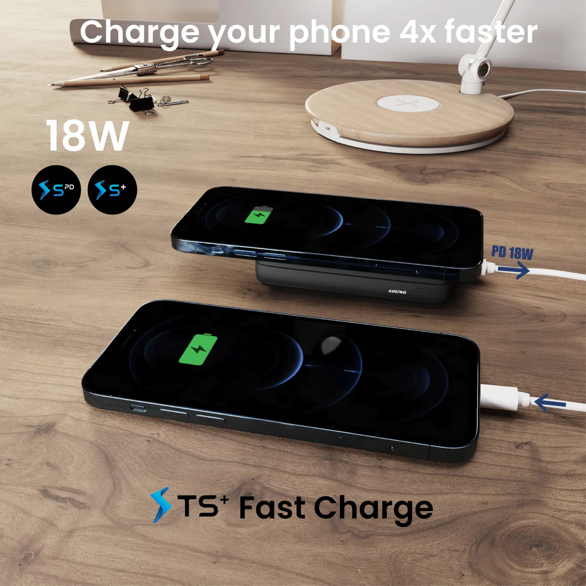 10,000mAh Magnetic Wireless Power Bank with 18W USB-C PD, Compatible with iPhone 14, 13, and 12