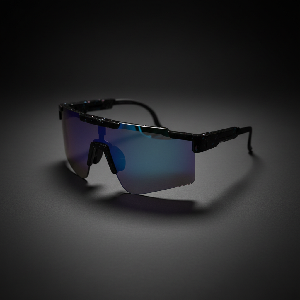 Black Sport Sunglasses — Flat Lay