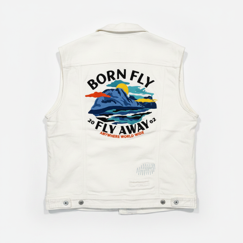 Born Fly Denim Vest – Back (Bright White)