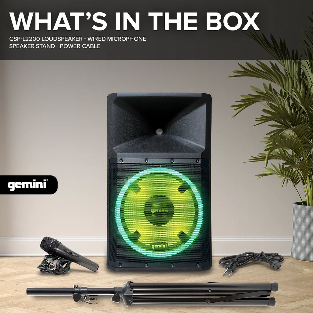 Gemini GSP-L2200PK 15-Inch Bluetooth Party Speaker with Dynamic LED Lighting