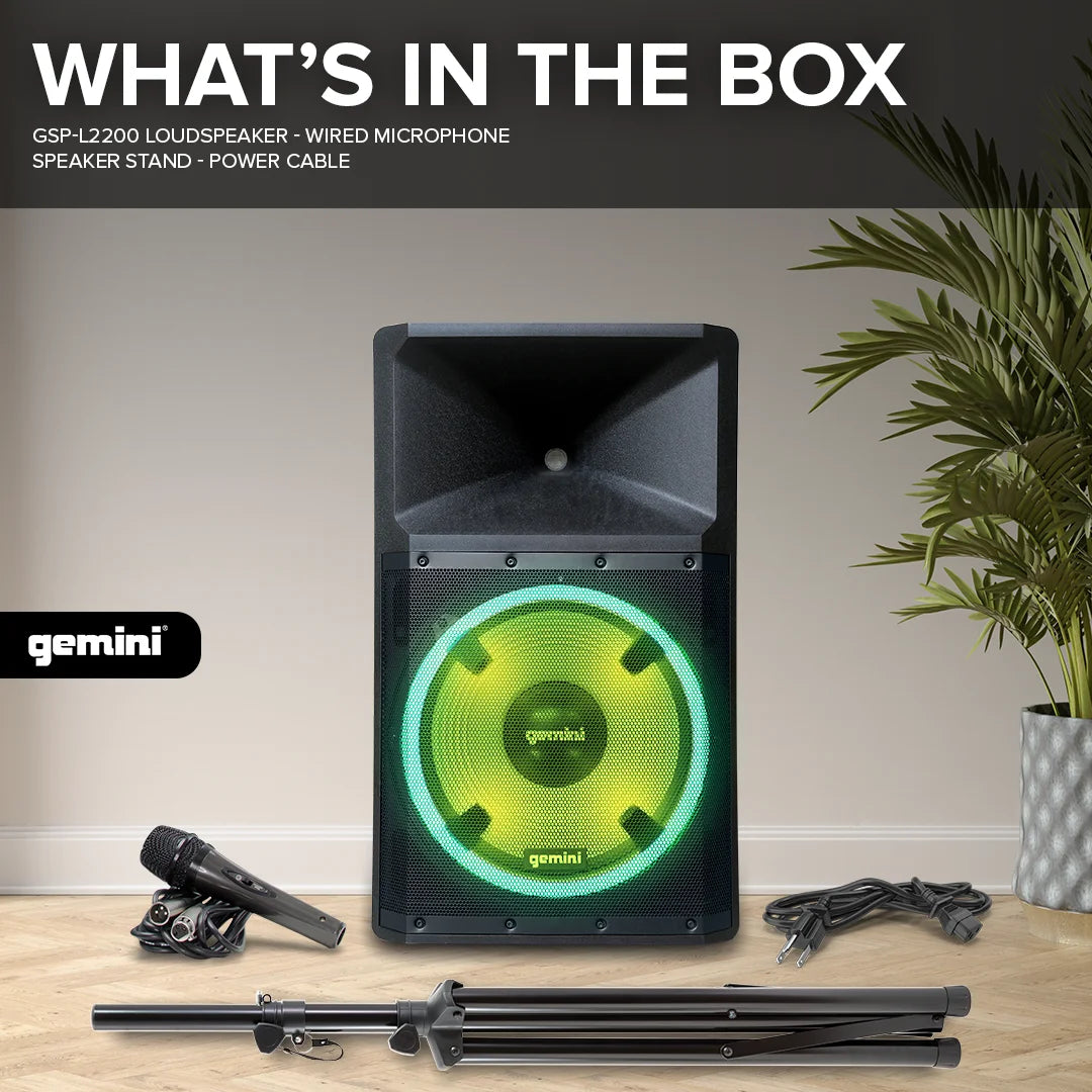Gemini GSP-L2200PK 15-Inch Bluetooth Party Speaker with Dynamic LED Lighting