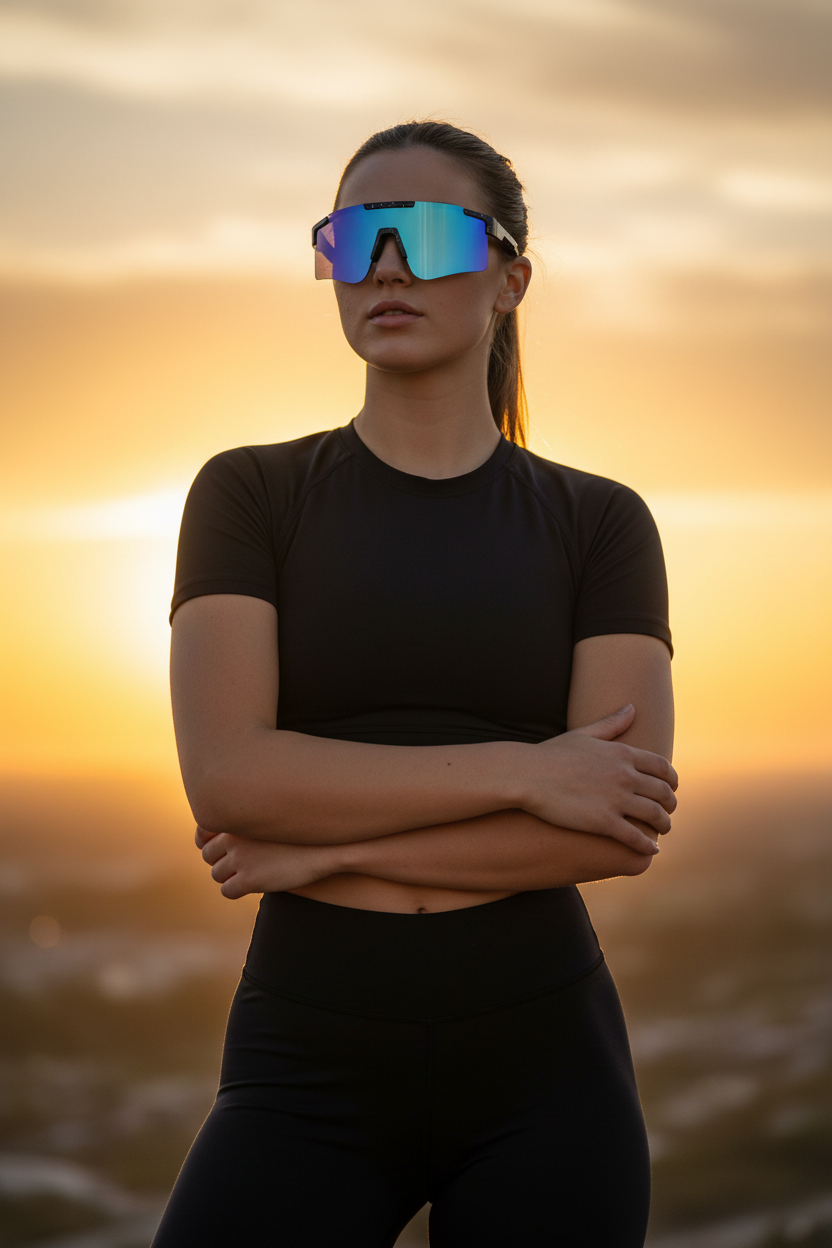 Female Model — Black Sport Sunglasses