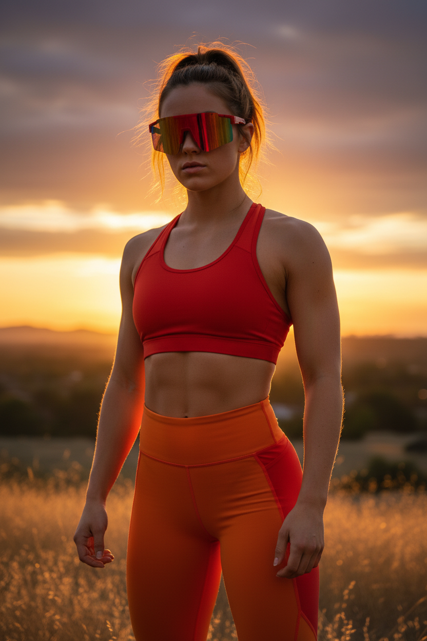Female Model — Red Rainbow Sport Sunglasses