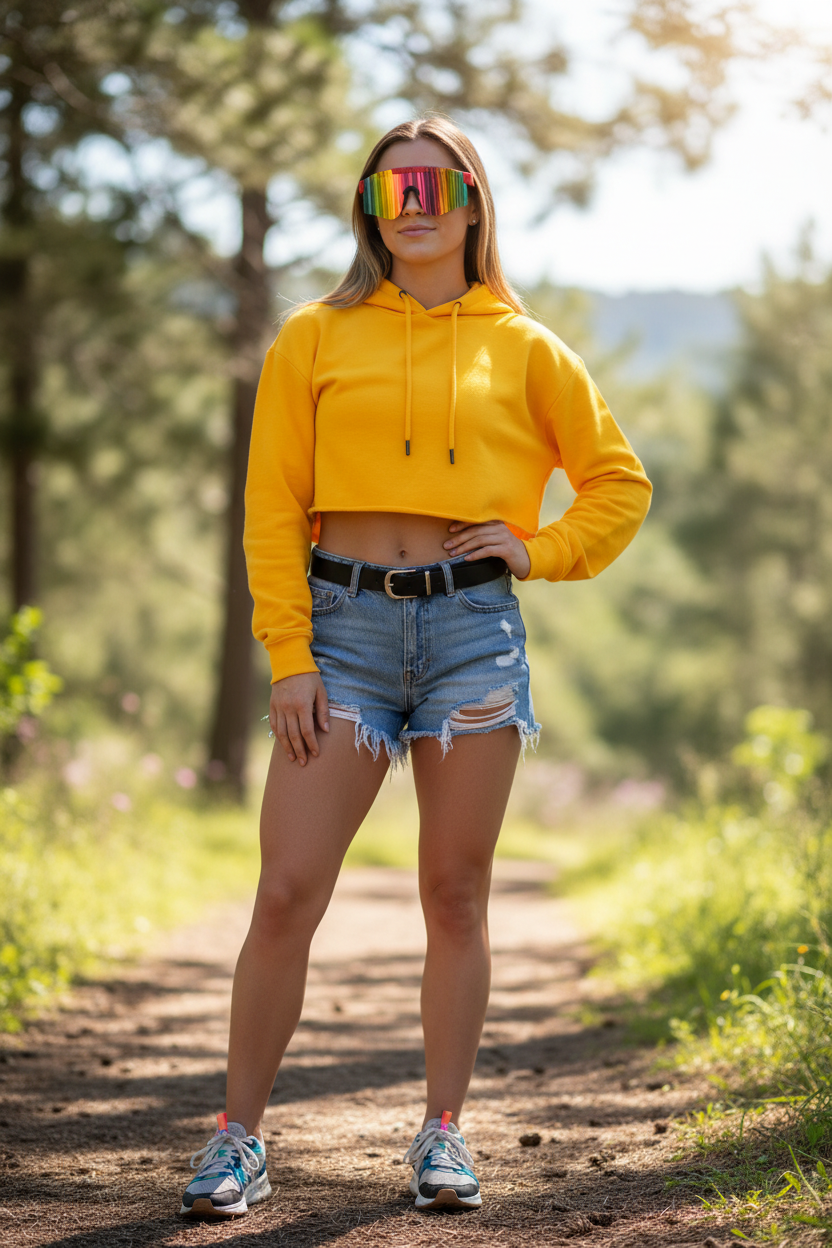 Female Model Wearing Red Sport Sunglasses