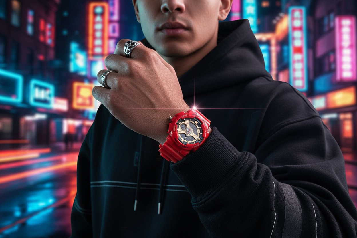 Lifestyle neon city wrist shot