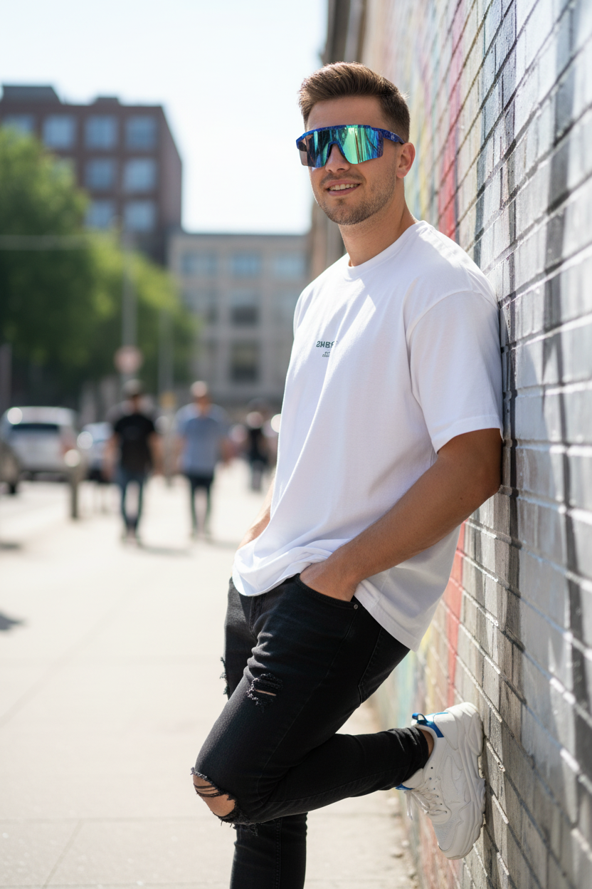 Male Model — Blue Sport Sunglasses