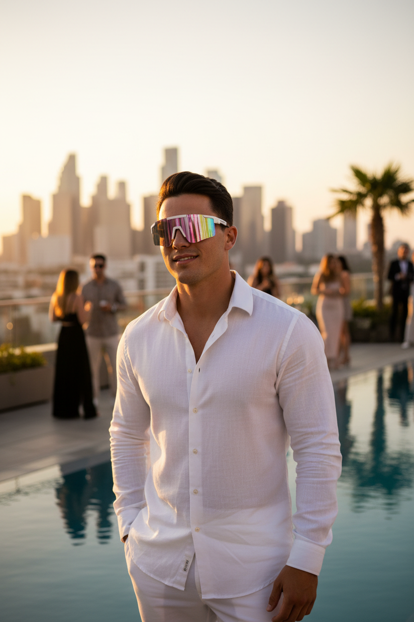 Male Model — White Iridescent Sport Sunglasses