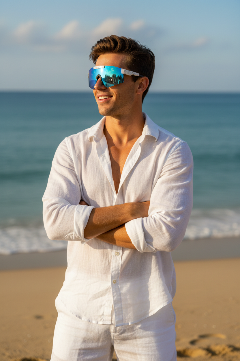 Male Model — White Sport Sunglasses
