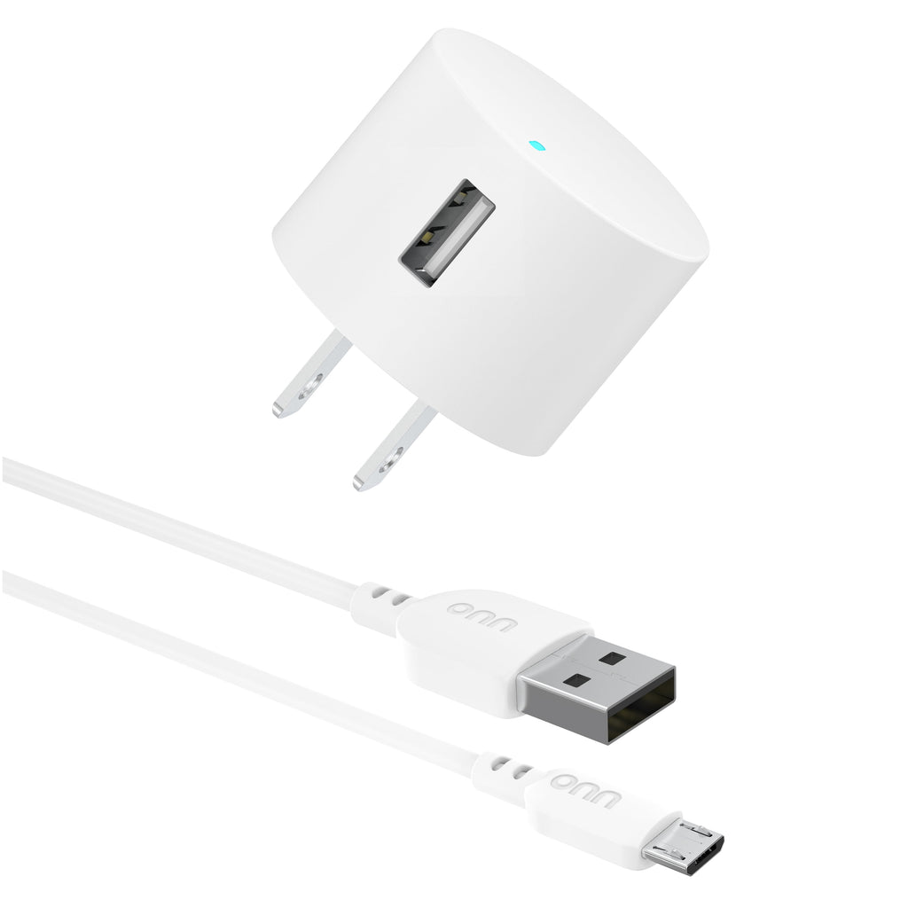 . Wall Charging Kit with 3ft Micro-USB to USB Cable, White, LED Power Indicator, Compact Travel-Friendly Design, Compatible with All Micro-USB Devices