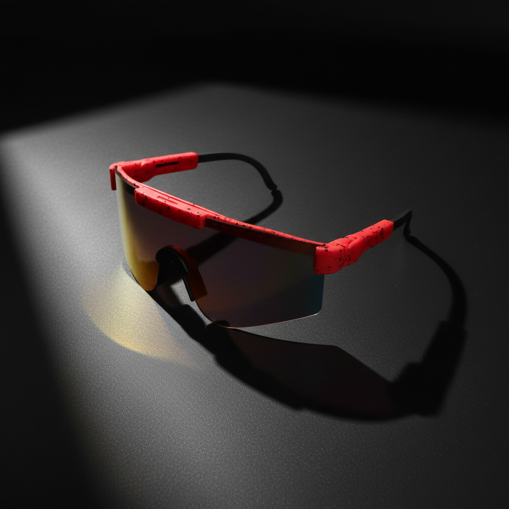 Red Sport Sunglasses — Flat Lay