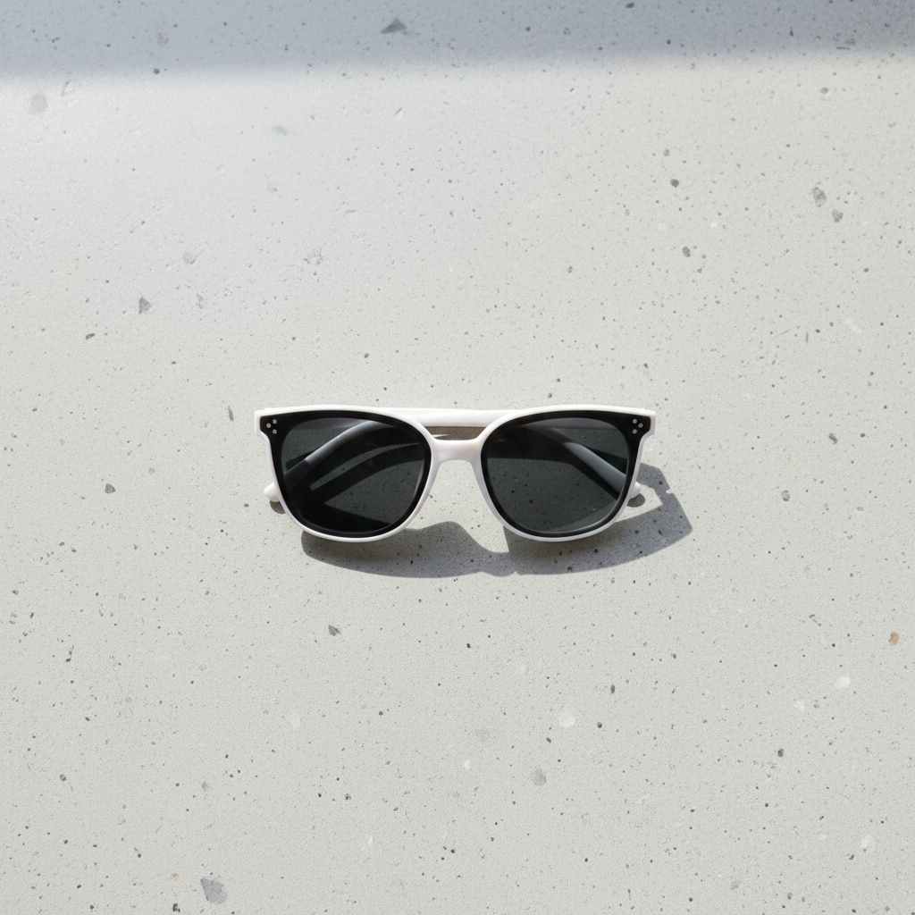 White Frame Sunglasses Flat Lay