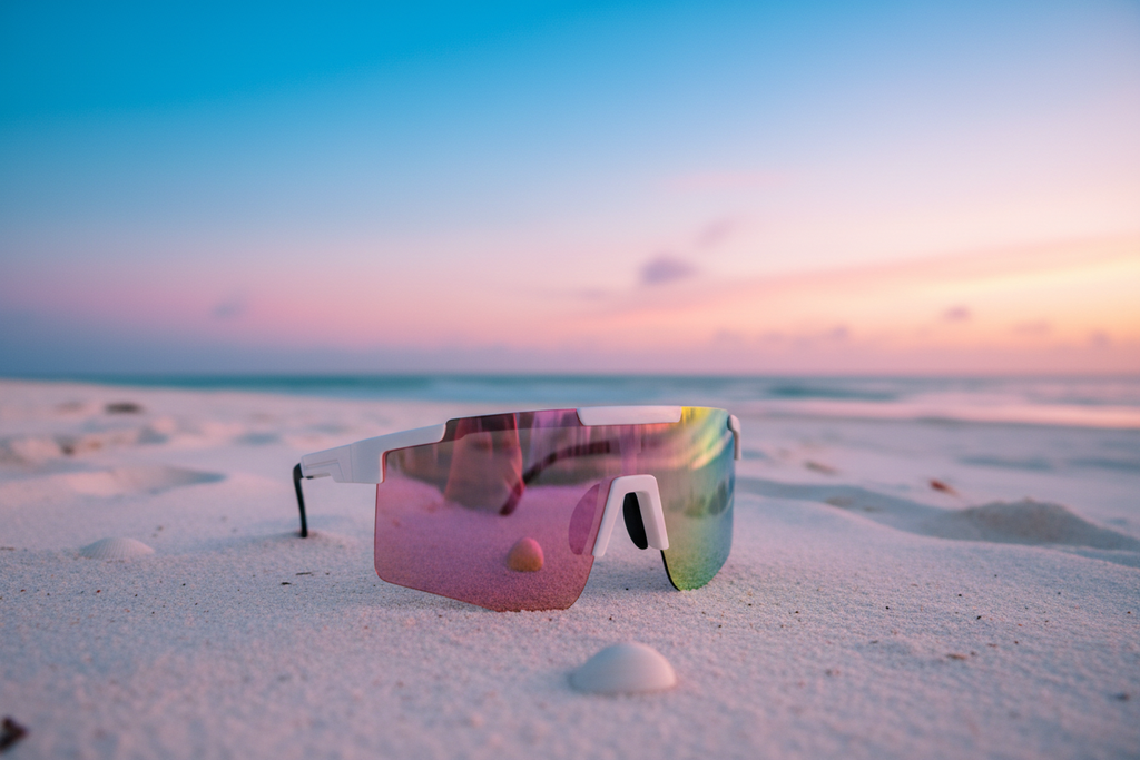 White Iridescent Sport Sunglasses — Beach