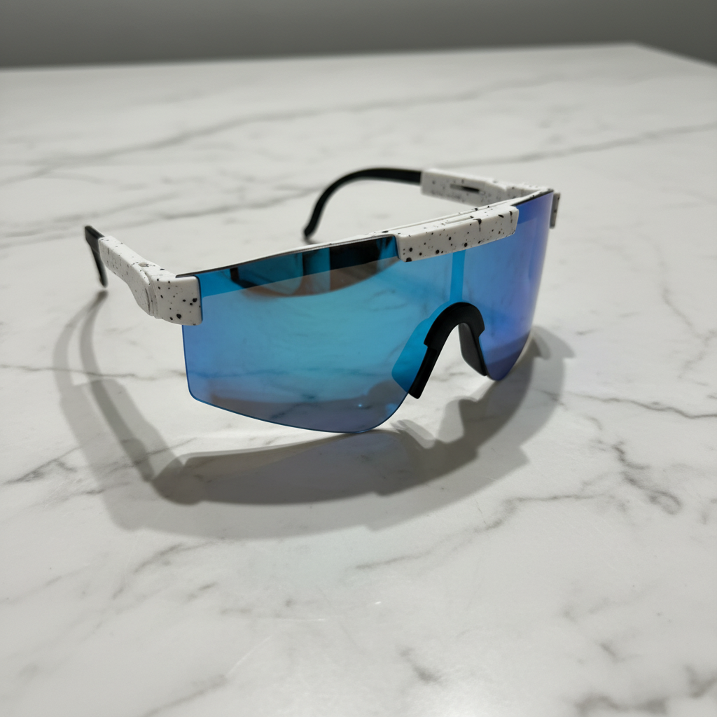 White Sport Sunglasses — Flat Lay